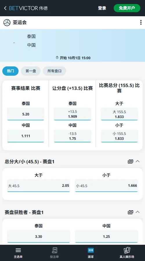 中国男排vs泰国，亚运会排球赔率(必威Betway)
